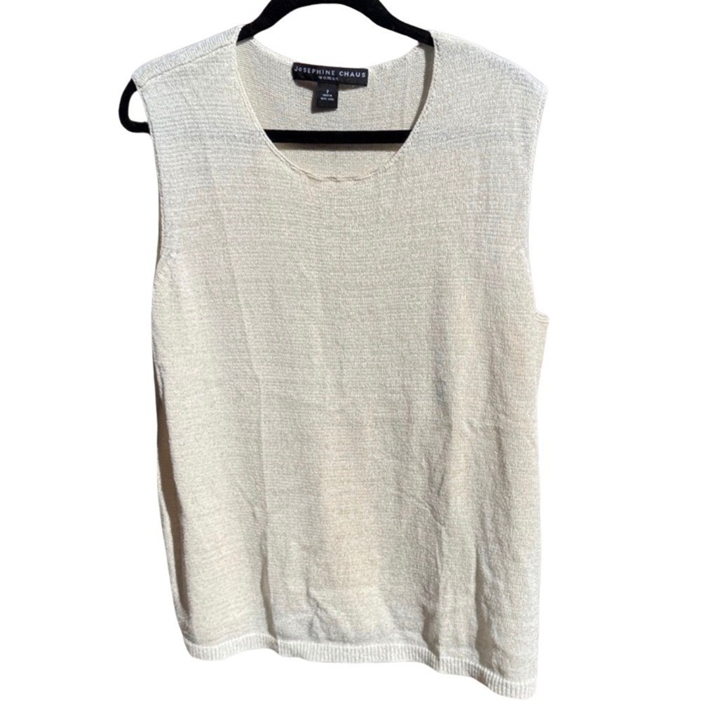 Josephine‎ Chaus Woman Cream Knit Sleeveless Shell Top Size 2 Scoop Neck